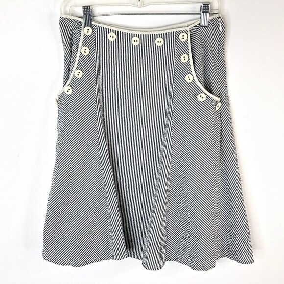 Anthropologie Dresses & Skirts - Anthropologie Viola Womens Skirt Size 0 Gray White Seersucker Striped Pockets